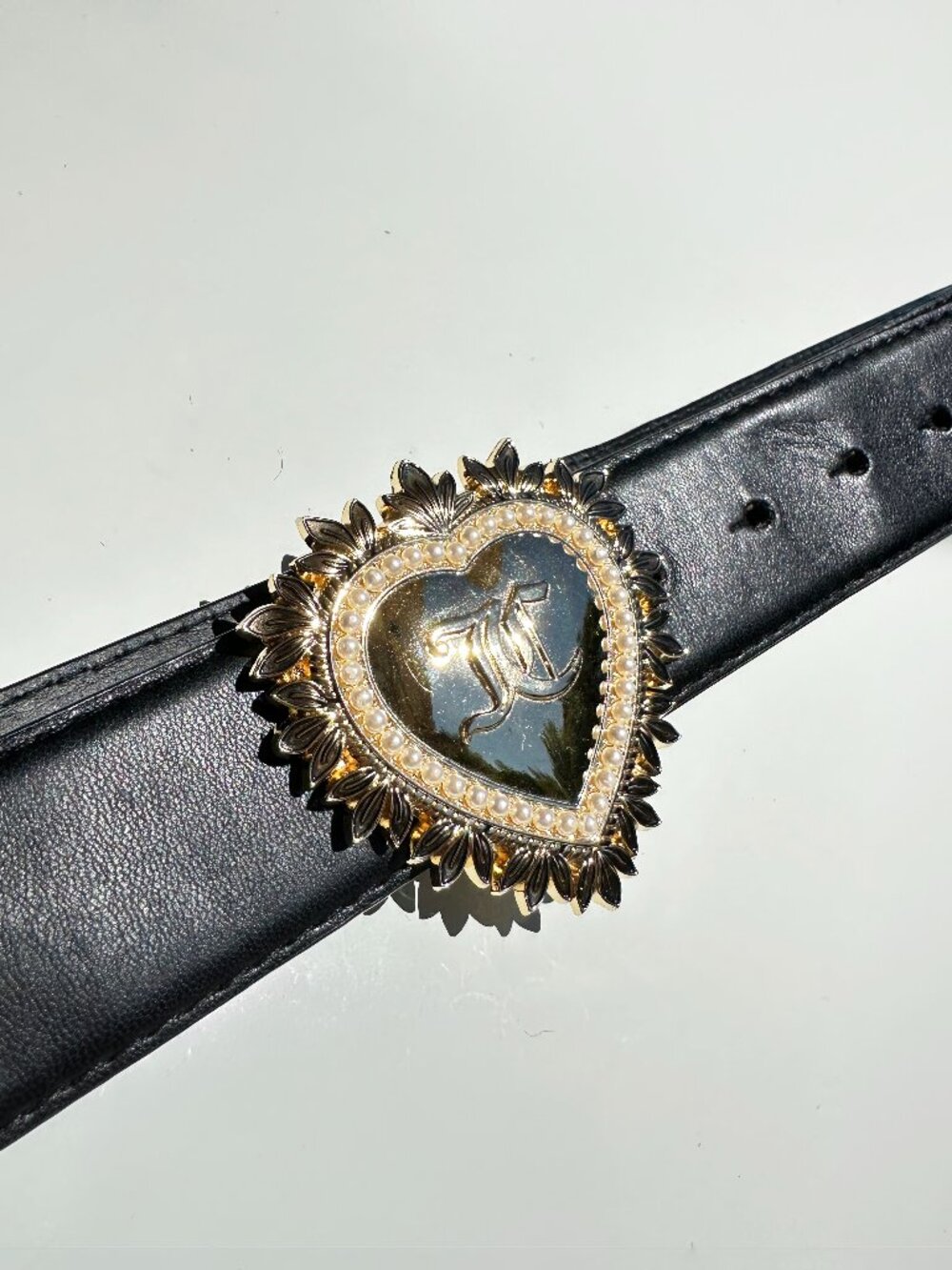 Juicy Couture Black Gold Heart Pearl Buckle Statement Belt (M/L)